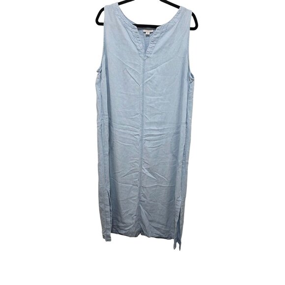 J.JILL Light Blue Sleeveless Wester Denim-Look V-Neck Maxi Dress Side Pockets & - Picture 1 of 8